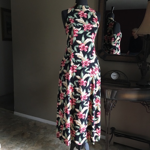 🌸HIBISCUS PRINT FLOWY MIDI DRESS RJ Stevens Sz 8 - Picture 1 of 7